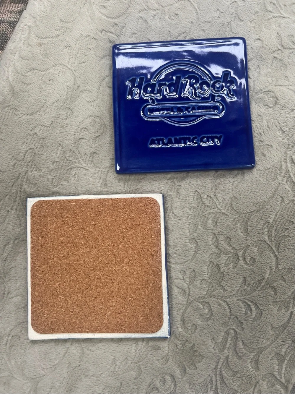 Hard Rock Atlantic City Blue Ceramic Coasters (Set of 2) 4”x4”